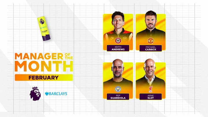 360直播-英超2月最佳主帅候选：卡里克、瓜迪奥拉、斯洛特入选 无阿尔特塔
